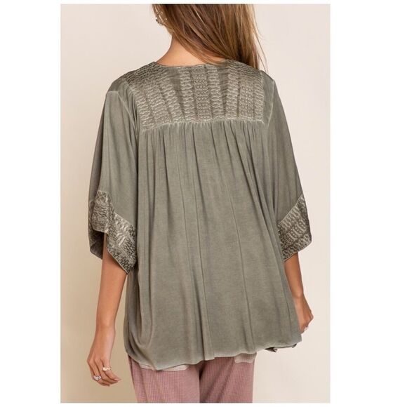 BOHO Embroidered Kimono in Olive - Picture 6 of 16
